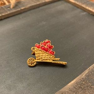 Vintage AVON Valentines Wheelbarrow Full of Hearts Pin/Brooch  1 1/2 x 1 inch